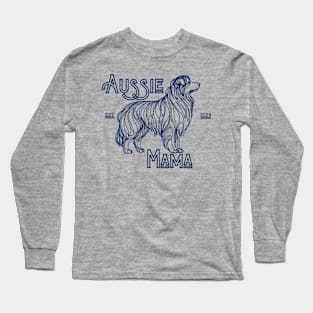 Aussie Shepherd Mama in Blue Line Art Long Sleeve T-Shirt